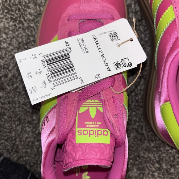 New! Adidas Gazelle Bold Womens Size 7 Shoes Sneakers Slime Fuchsia Pink Green - Picture 7 of 7